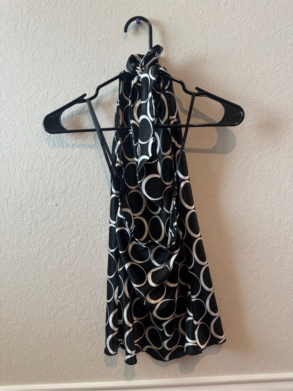 Black & White Halter Neck Circle-Print Dress